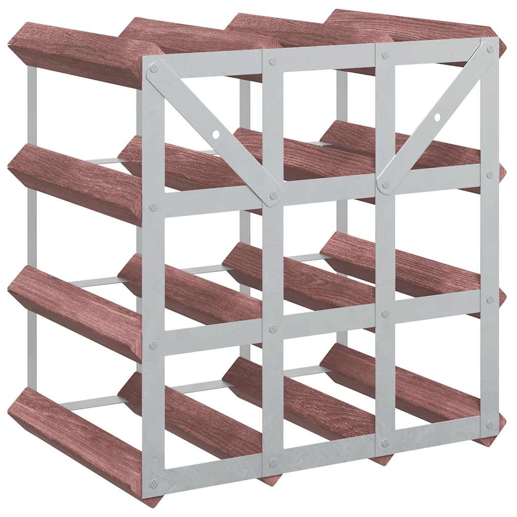 Portabottiglie per 12 Bottiglie Legno Massello di Pino Marrone