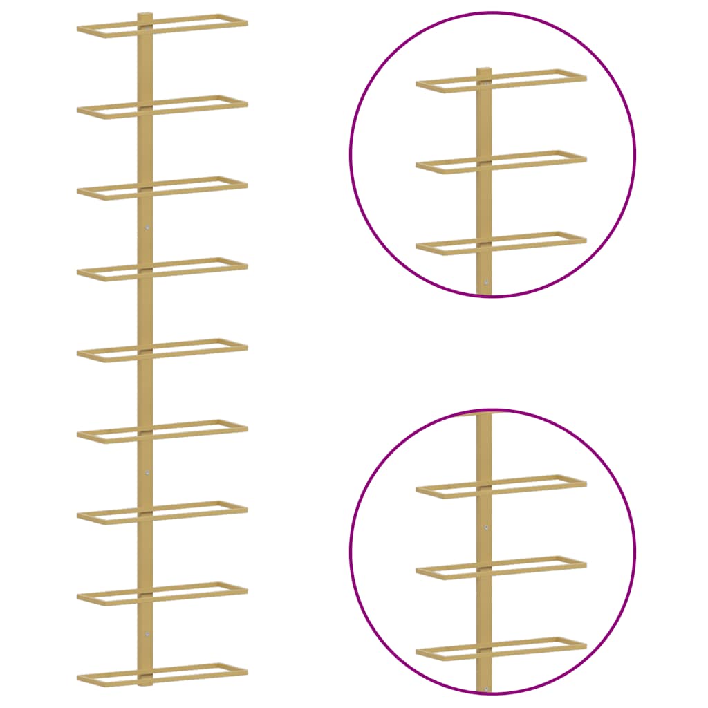 Portavini da Parete per 9 Bottiglie Dorato in Ferro