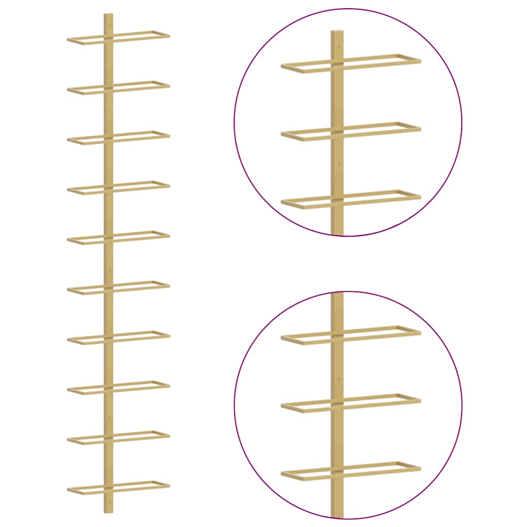 Portavini da Parete per 10 Bottiglie Dorato in Metallo