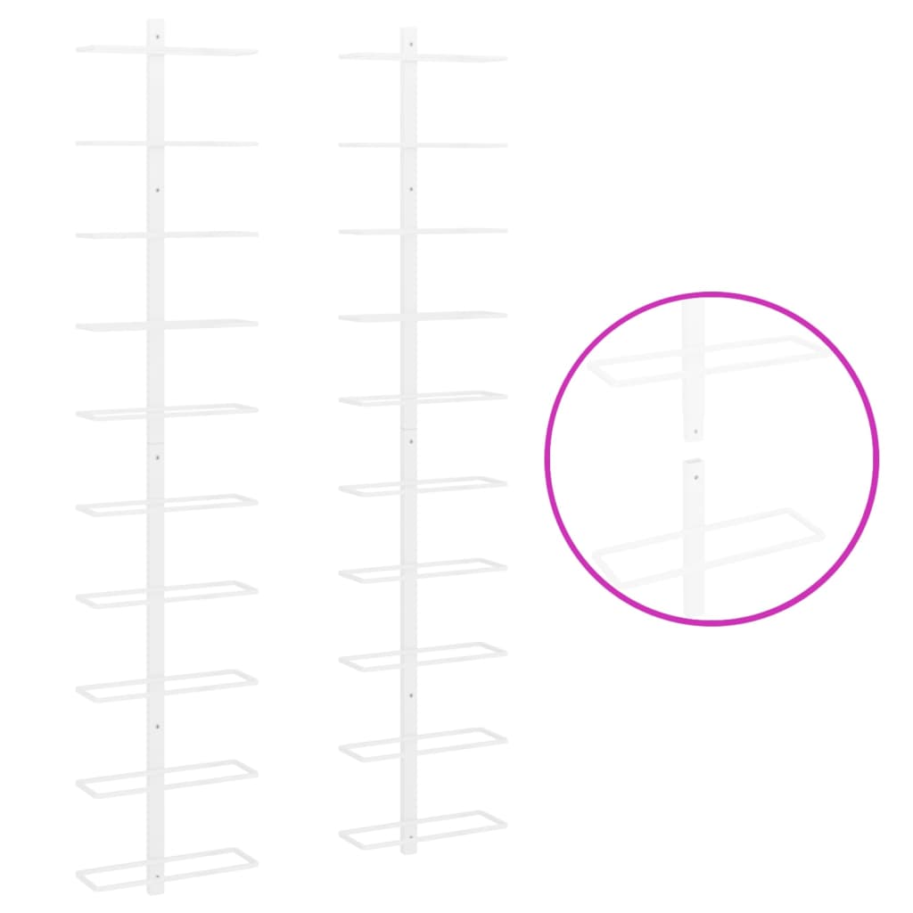 Portavini da Parete per 10 Bottiglie 2 pz Bianco in Metallo