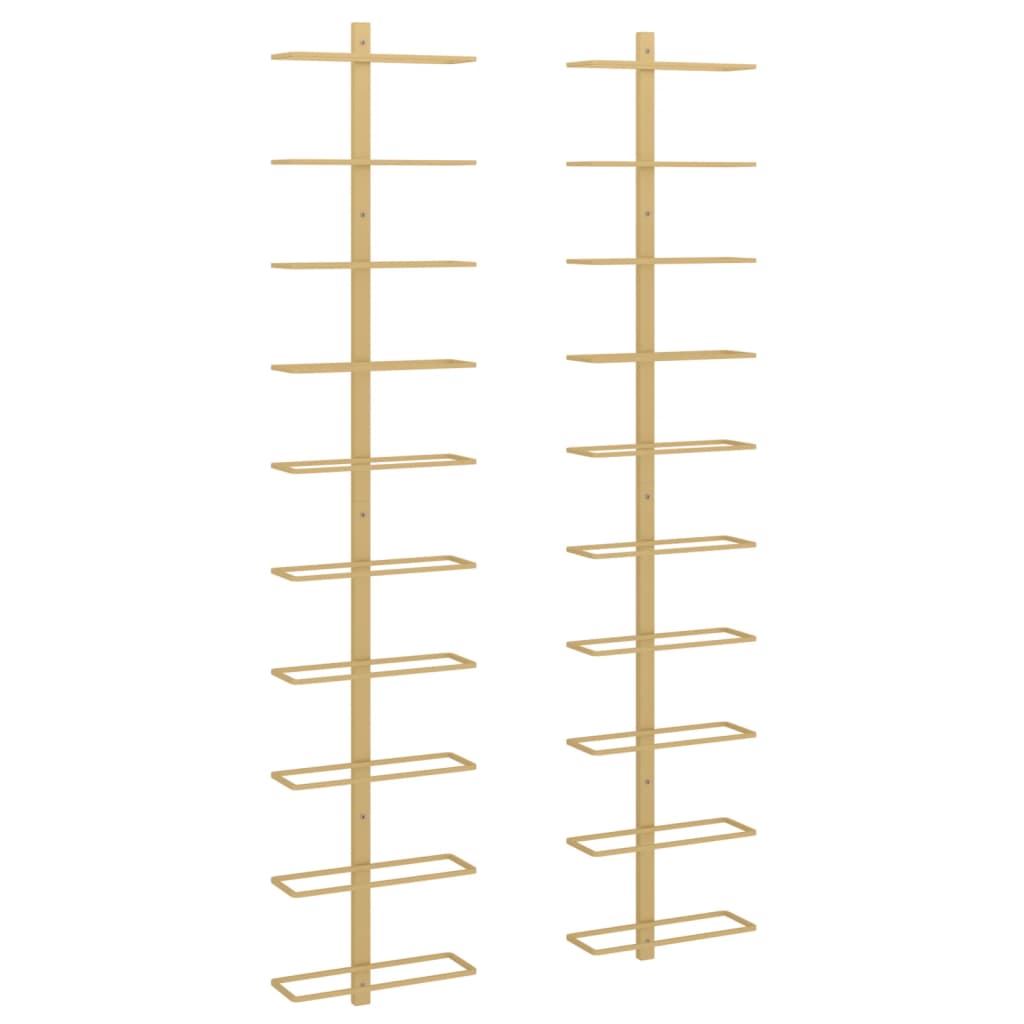 Portavini da Parete per 10 Bottiglie 2 pz Dorato in Metallo