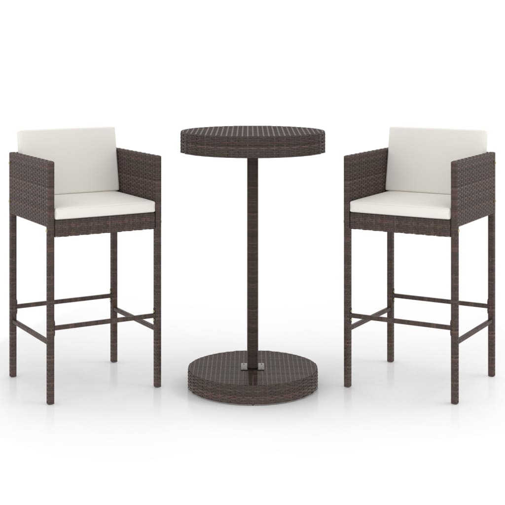 Set Bar da Giardino 3 pz con Cuscini Polyrattan Marrone - homemem39