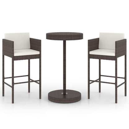 Set Bar da Giardino 3 pz con Cuscini Polyrattan Marrone - homemem39