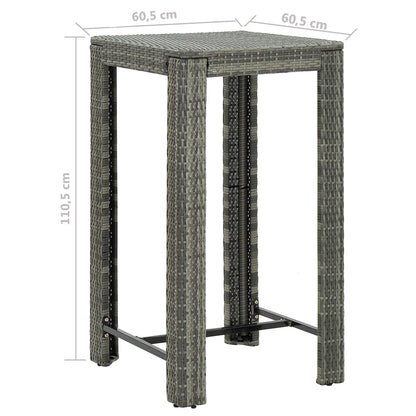 Set Bar da Giardino 3 pz con Cuscini in Polyrattan Grigio