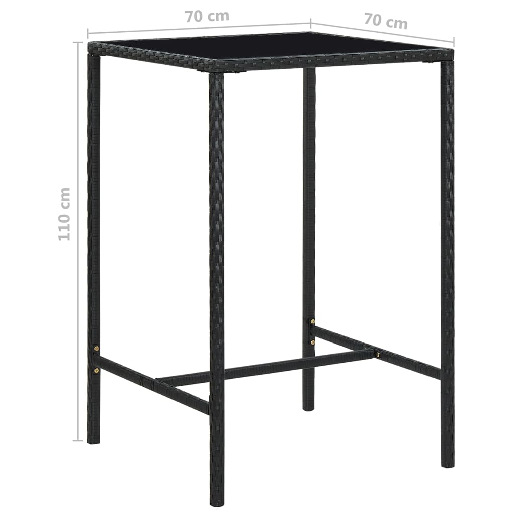 3 pc Garden Bar Set with Black Polyrattan Cushions