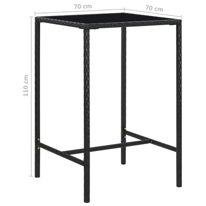 3 pc Garden Bar Set with Black Polyrattan Cushions