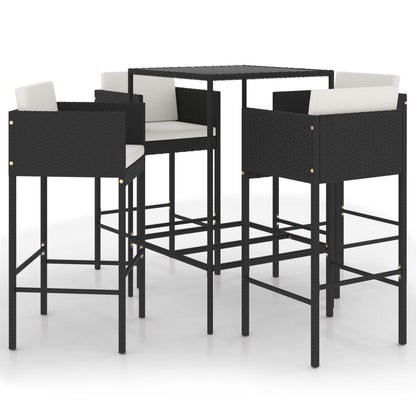 5 pc Garden Bar Set with Black Polyrattan Cushions