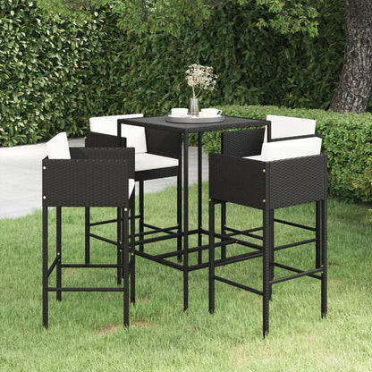 5 pc Garden Bar Set with Black Polyrattan Cushions