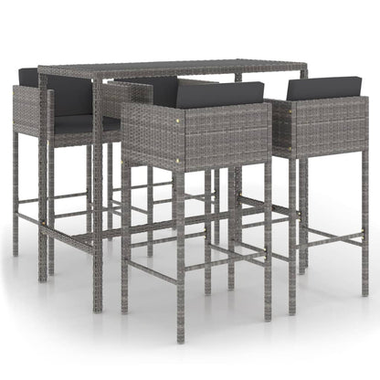 5 pc Garden Bar Set with Gray Polyrattan Cushions