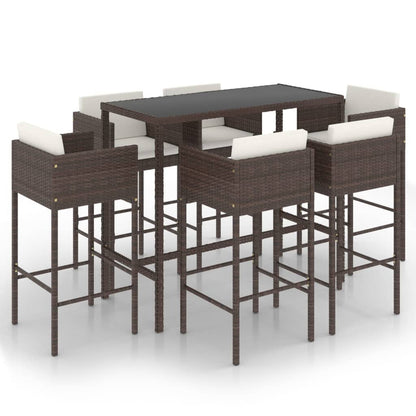 Set da Bar da Giardino 7 pz con Cuscini in Polyrattan Marrone