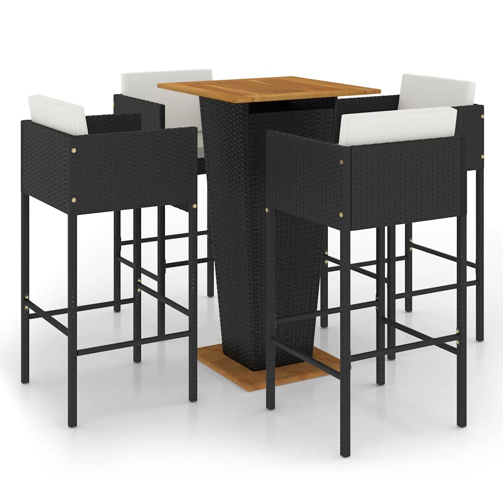 Set Bar da Giardino 5 pz con Cuscini in Polyrattan Nero | homemem39
