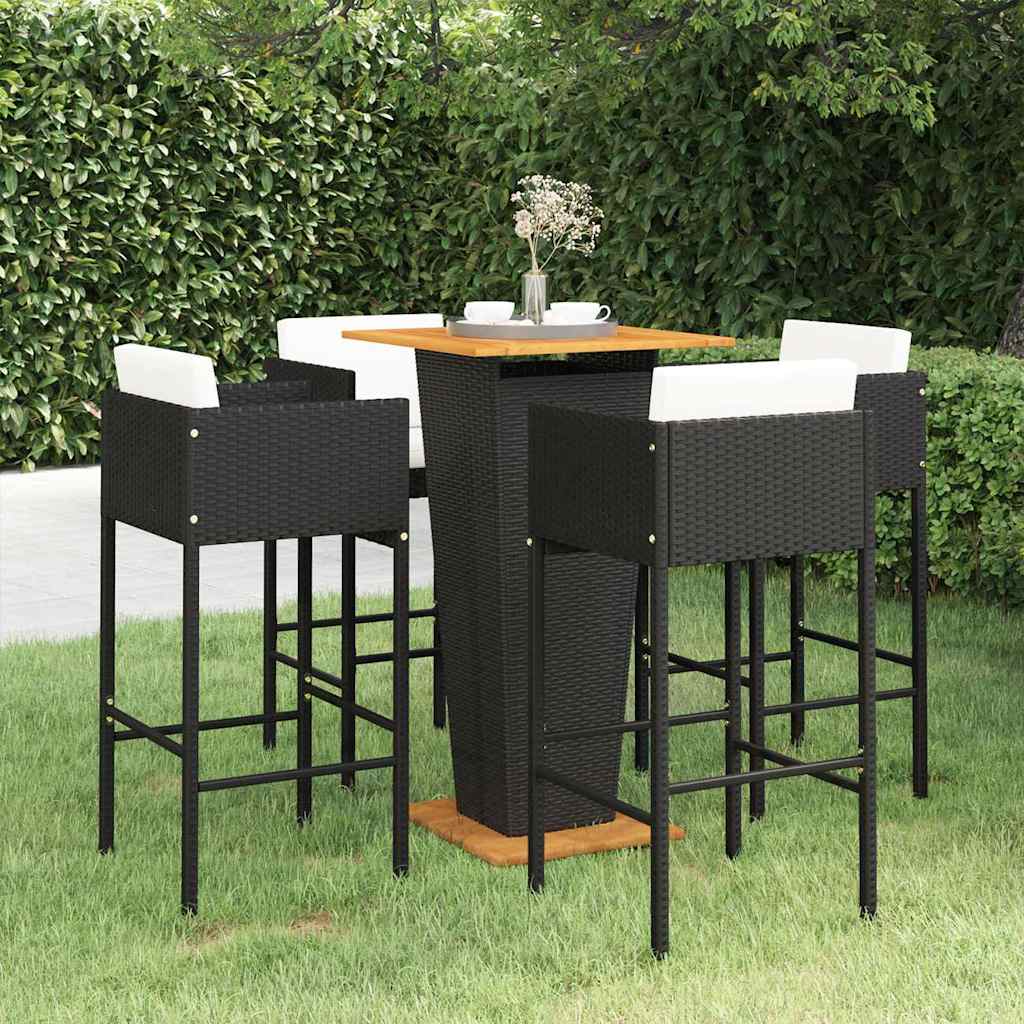 Set Bar da Giardino 5 pz con Cuscini in Polyrattan Nero | homemem39