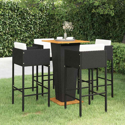 Set Bar da Giardino 5 pz con Cuscini in Polyrattan Nero | homemem39