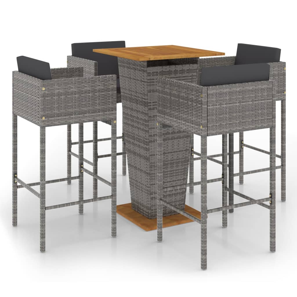 Set da Bar da Giardino 5 pz con Cuscini in Polyrattan Grigio | homemem39