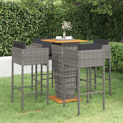 Set da Bar da Giardino 5 pz con Cuscini in Polyrattan Grigio | homemem39