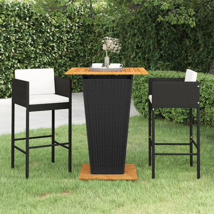 Set Bar da Giardino 3 pz con Cuscini Polyrattan Nero - homemem39