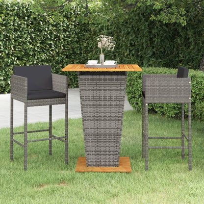 Set Bar da Giardino 3 pz con Cuscini in Polyrattan Grigio - homemem39