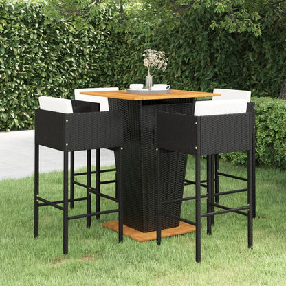 Set Bar da Giardino 5 pz con Cuscini in Polyrattan Nero - homemem39