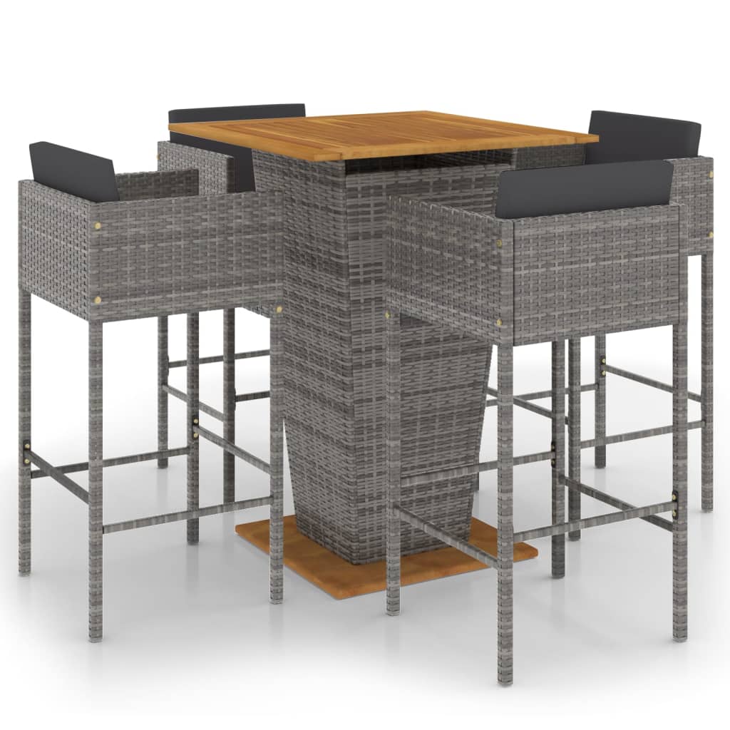 Set da Bar da Giardino 5 pz con Cuscini in Polyrattan Grigio - homemem39