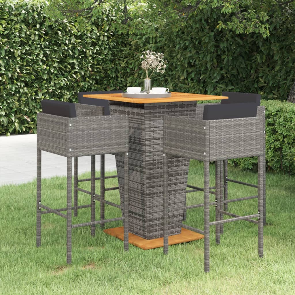Set da Bar da Giardino 5 pz con Cuscini in Polyrattan Grigio - homemem39