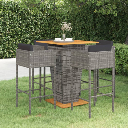 Set da Bar da Giardino 5 pz con Cuscini in Polyrattan Grigio - homemem39