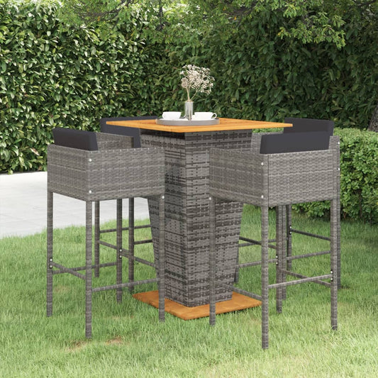 Set da Bar da Giardino 5 pz con Cuscini in Polyrattan Grigio - homemem39