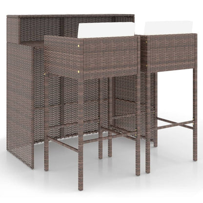 3 pc Garden Bar Set with Brown Polyrattan Cushions