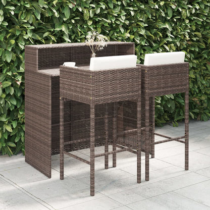 3 pc Garden Bar Set with Brown Polyrattan Cushions