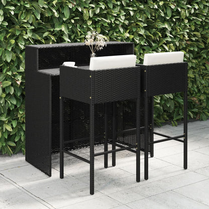 Set Bar da Giardino 3 pz con Cuscini Polyrattan Nero - homemem39