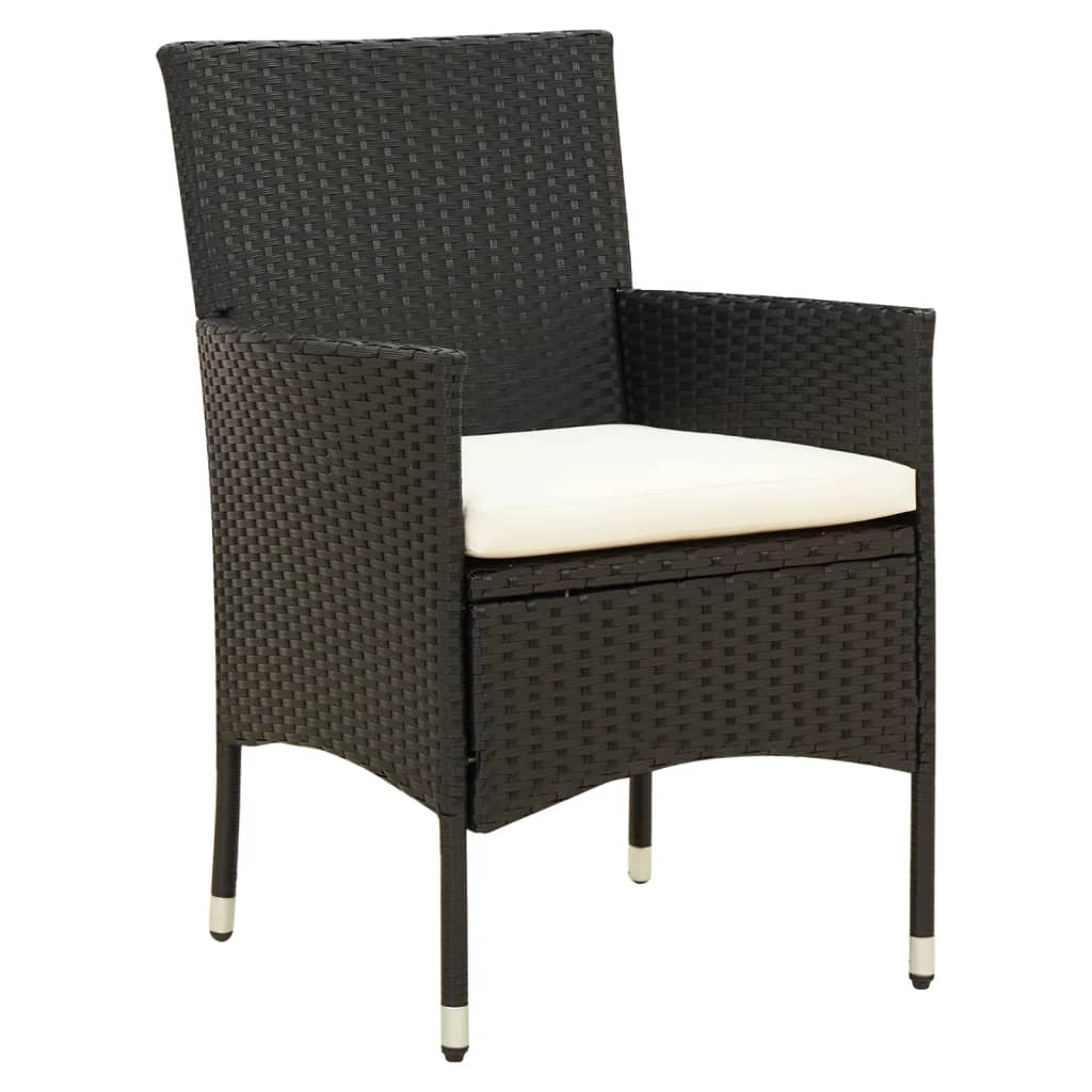 7-piece Garden Dining Set with Black Polyrattan Cushions