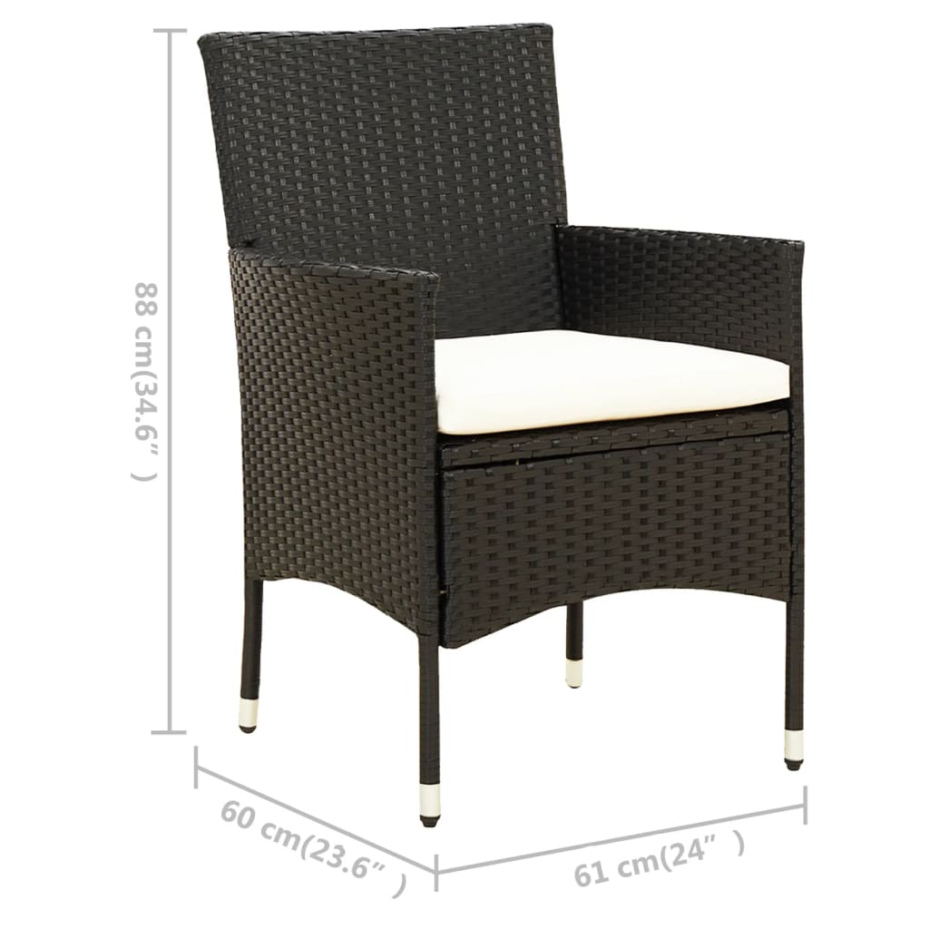 7-piece Garden Dining Set with Black Polyrattan Cushions