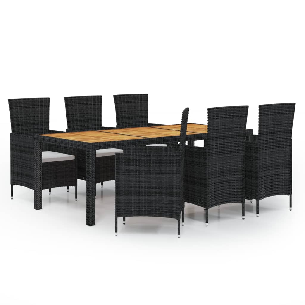 Set da Pranzo da Giardino 7 pz con Cuscini in Polyrattan Nero - homemem39