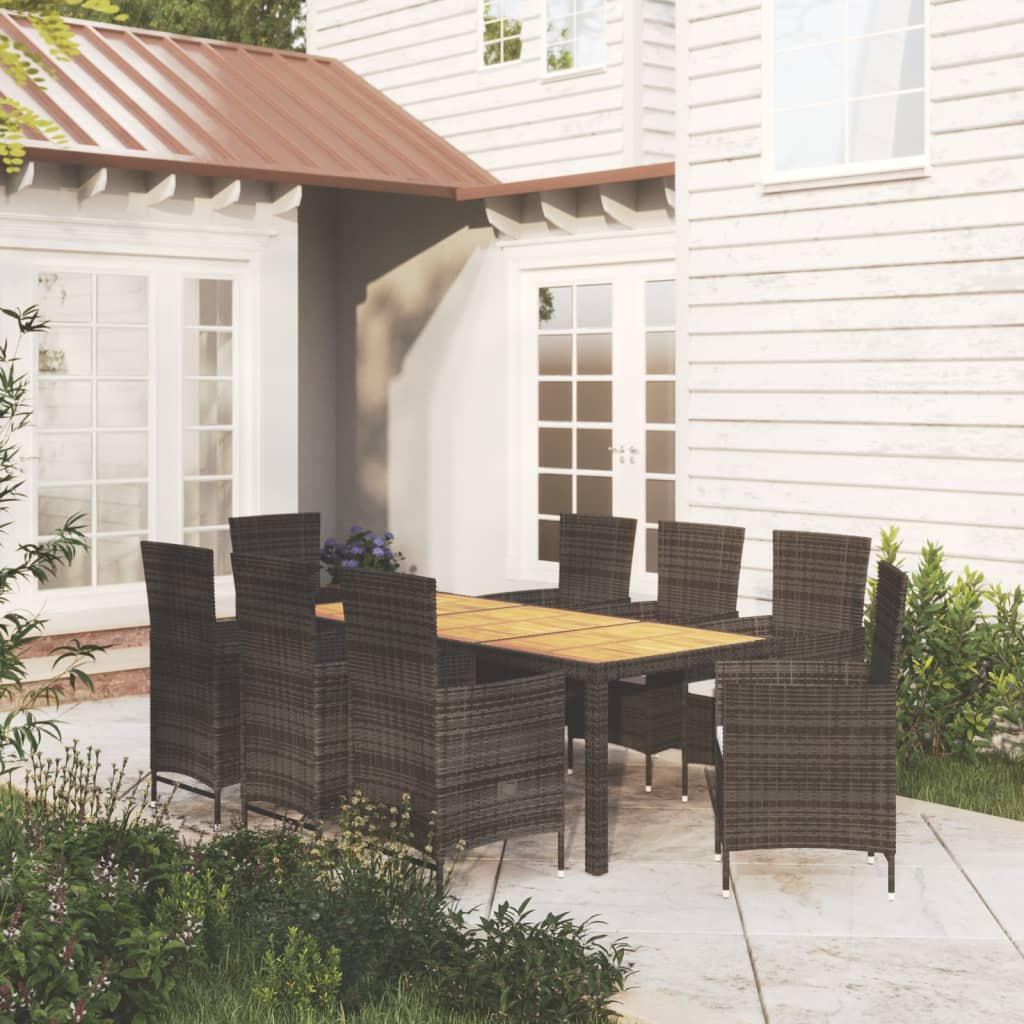 Set da Pranzo da Giardino 9 pz con Cuscini in Polyrattan Nero - homemem39