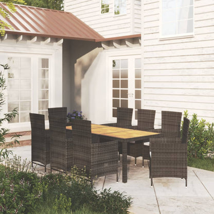 Set da Pranzo da Giardino 9 pz con Cuscini in Polyrattan Nero - homemem39