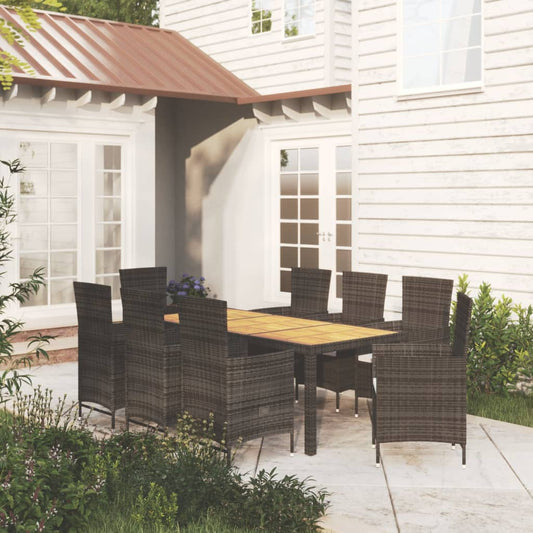 Set da Pranzo da Giardino 9 pz con Cuscini in Polyrattan Nero - homemem39