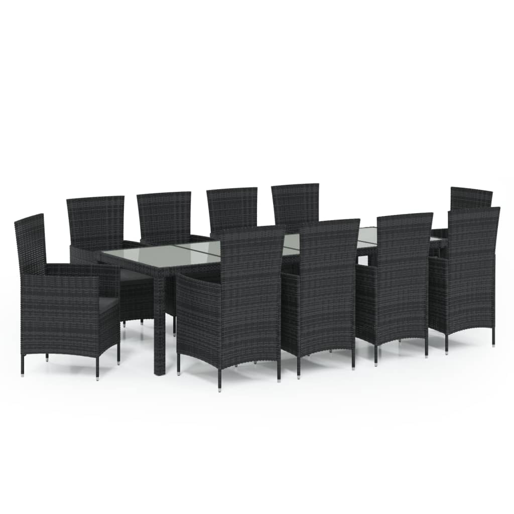 Set da Pranzo da Giardino 11 pz con Cuscini in Polyrattan Nero
