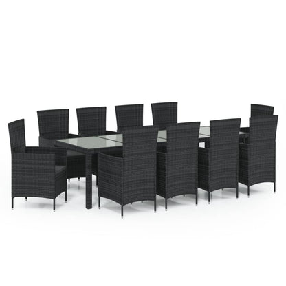 Set da Pranzo da Giardino 11 pz con Cuscini in Polyrattan Nero