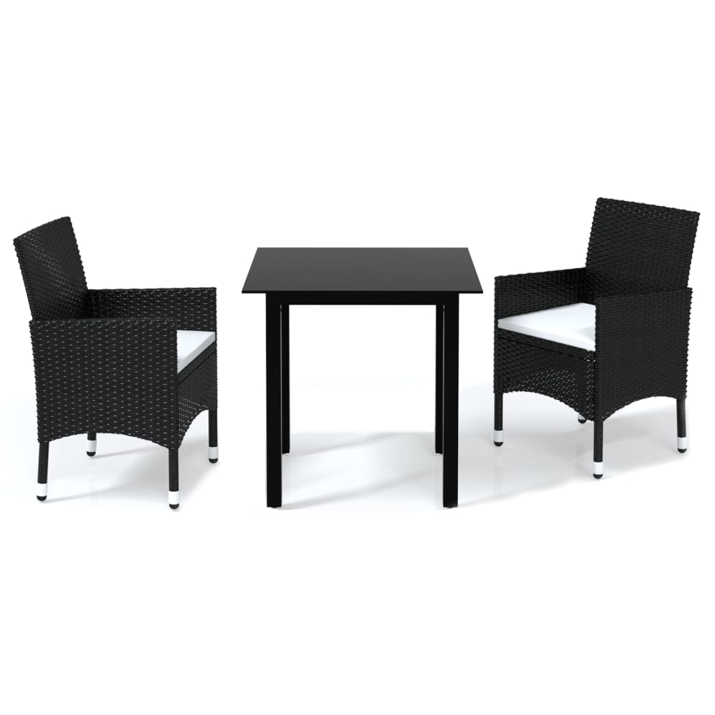 Set da Pranzo da Giardino 3 pz con Cuscini in Polyrattan Nero - homemem39