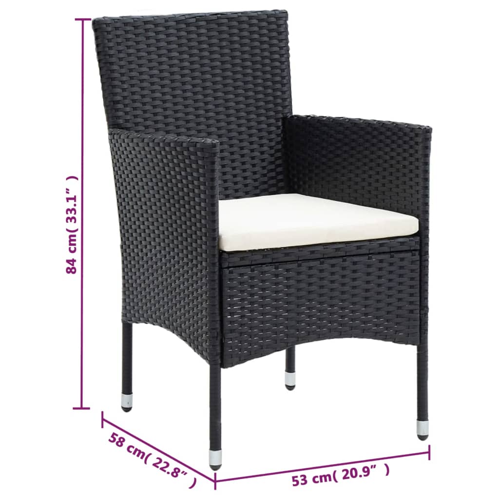 Set da Pranzo da Giardino 3 pz con Cuscini in Polyrattan Nero - homemem39