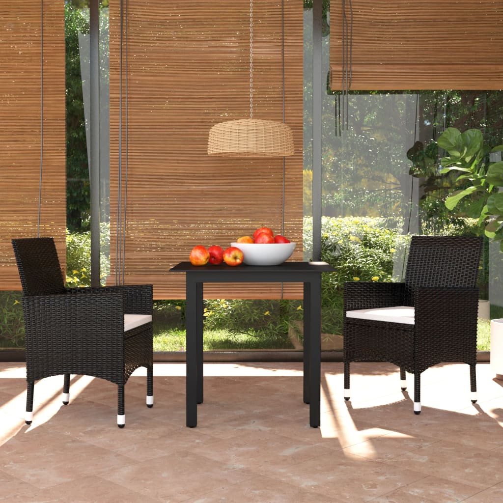Set da Pranzo da Giardino 3 pz con Cuscini in Polyrattan Nero - homemem39