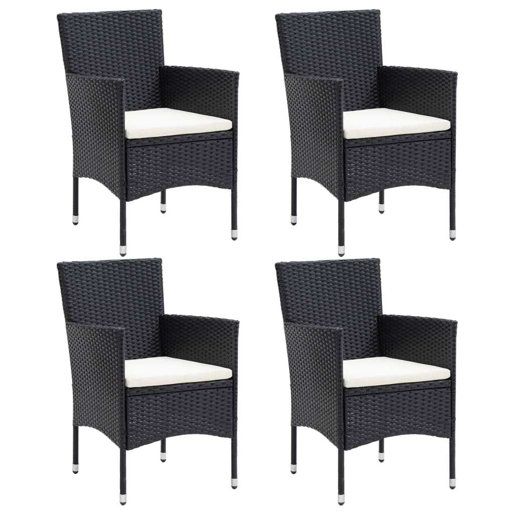 Set da Pranzo da Giardino 5 pz con Cuscini in Polyrattan Nero