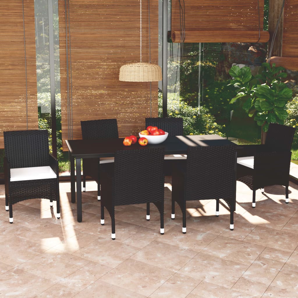 Set da Pranzo da Giardino 7 pz Nero con Cuscini in Polyrattan | homemem39