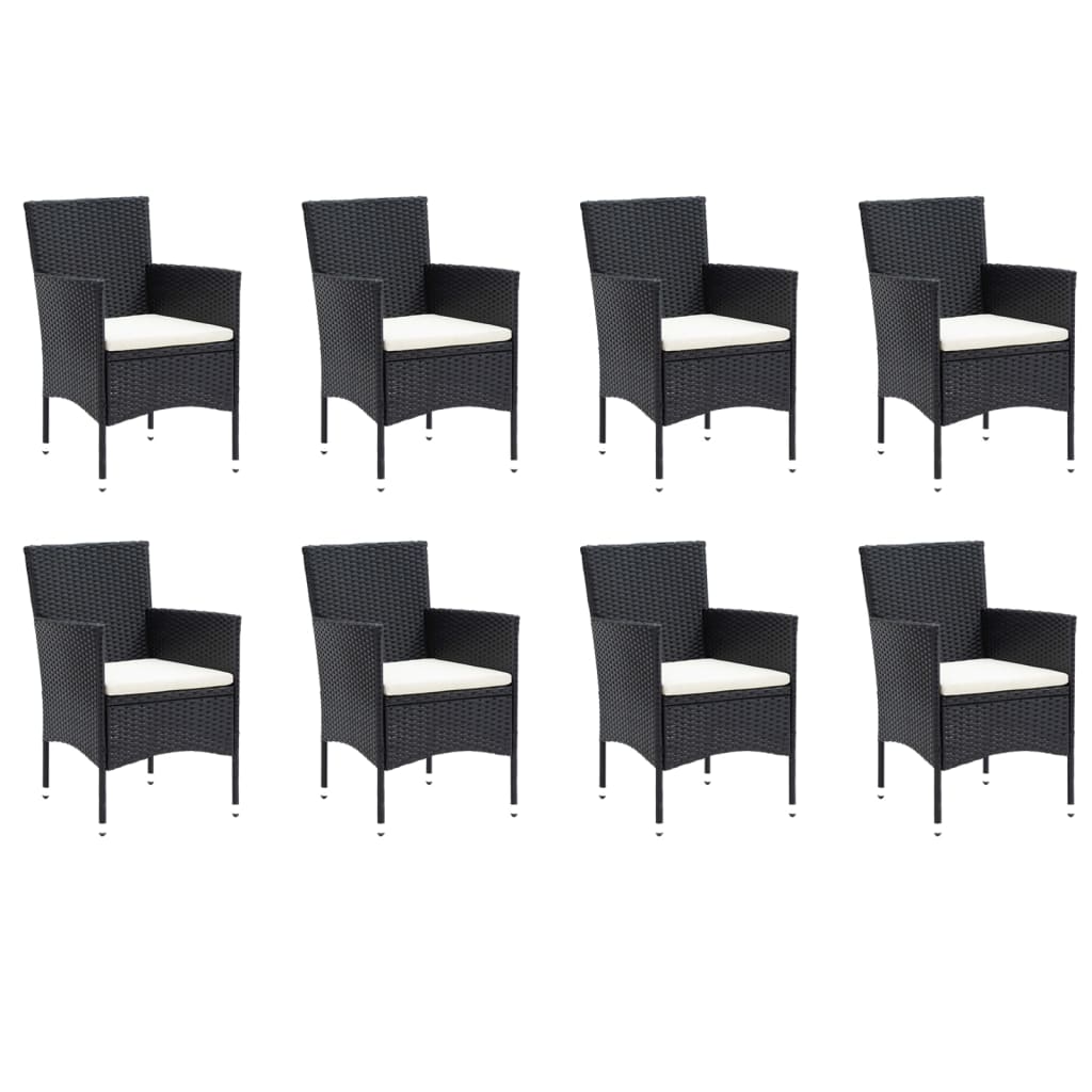 Set da Pranzo da Giardino 9 pz con Cuscini Nero in Polyrattan | homemem39