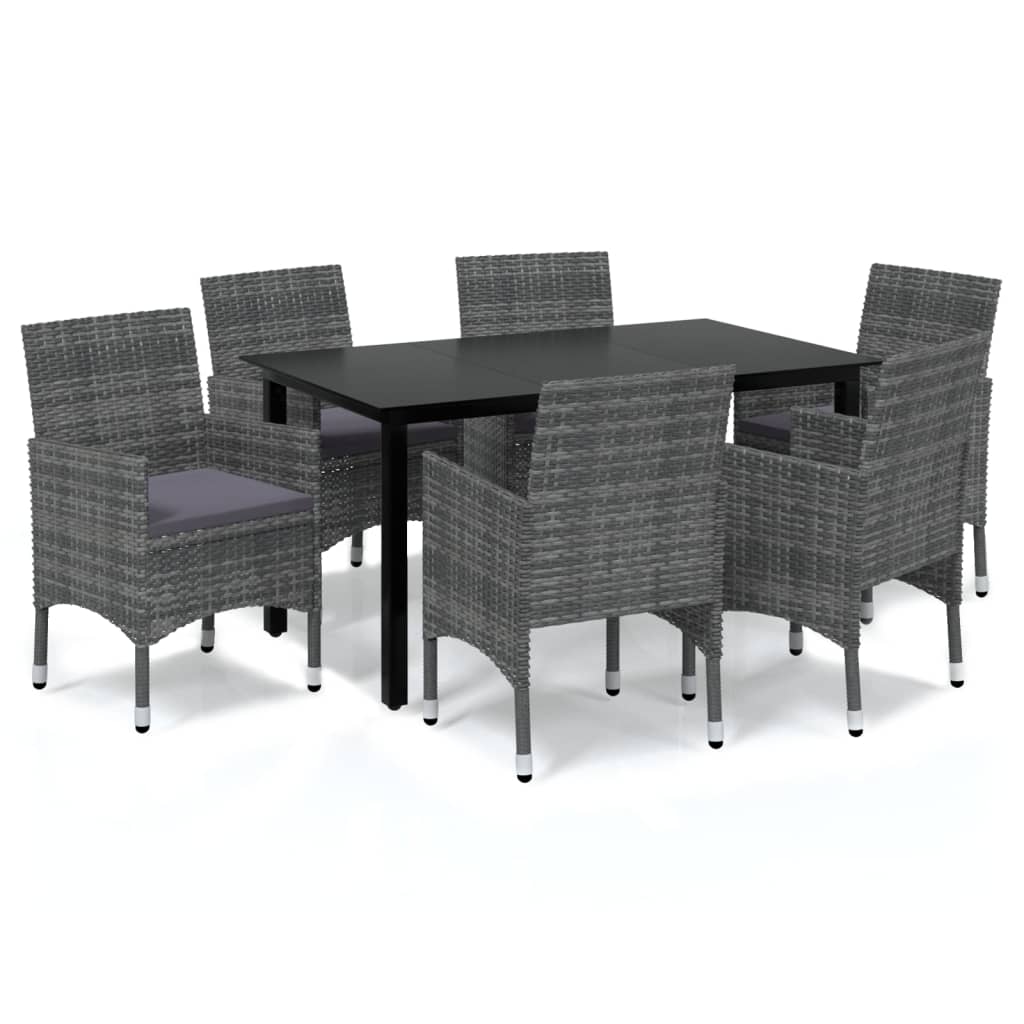 Set da Pranzo da Giardino 7 pz con Cuscini in Polyrattan Grigio - homemem39