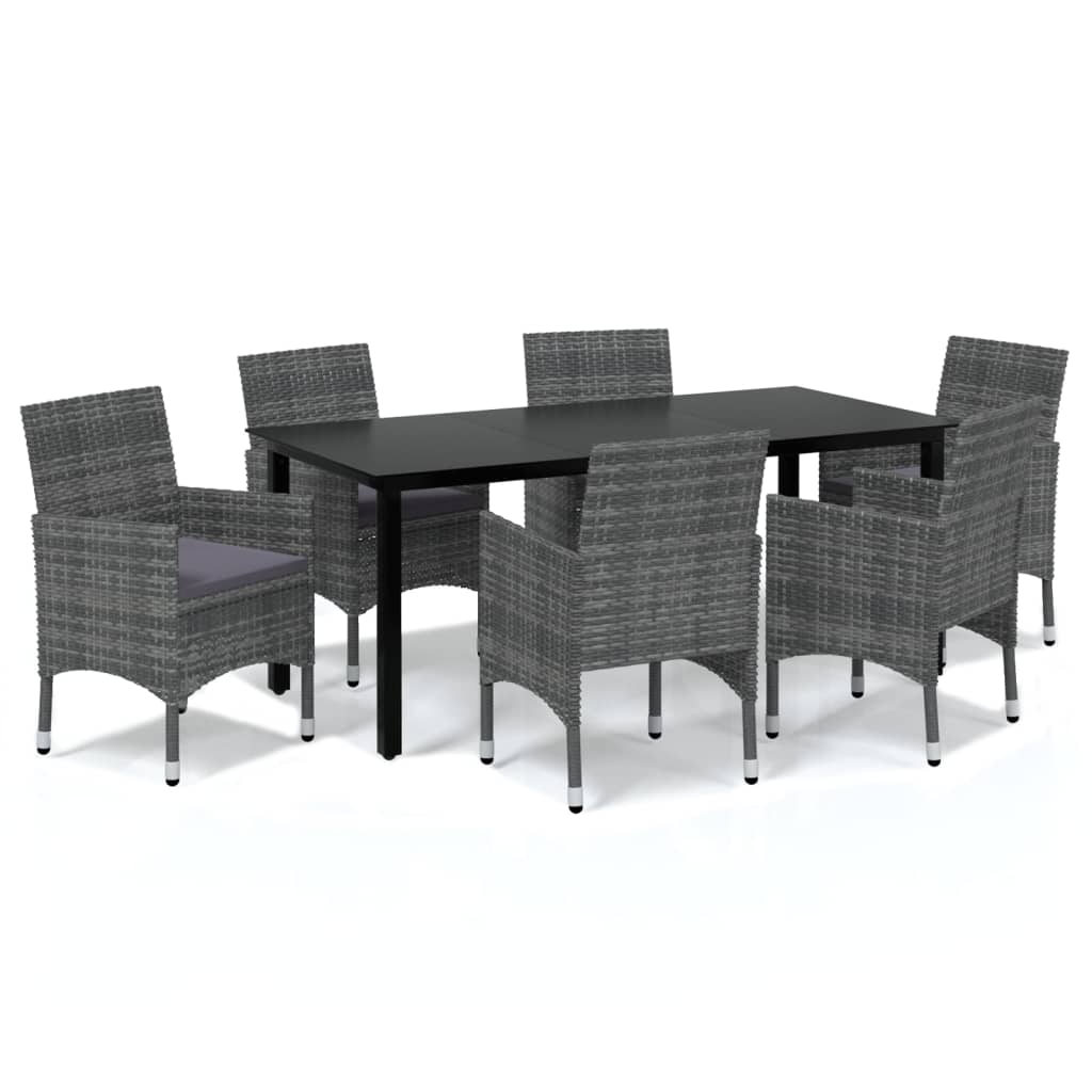 Set da Pranzo da Giardino 7 pz con Cuscini in Polyrattan Grigio | homemem39