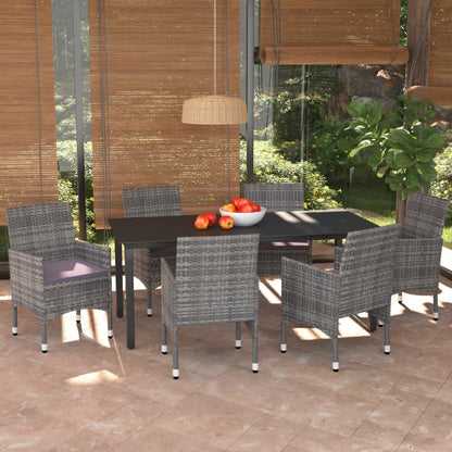 Set da Pranzo da Giardino 7 pz con Cuscini in Polyrattan Grigio | homemem39