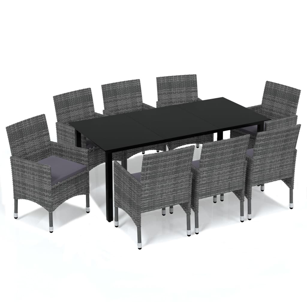 Set Pranzo da Giardino 9 pz con Cuscini in Polyrattan Grigio - homemem39