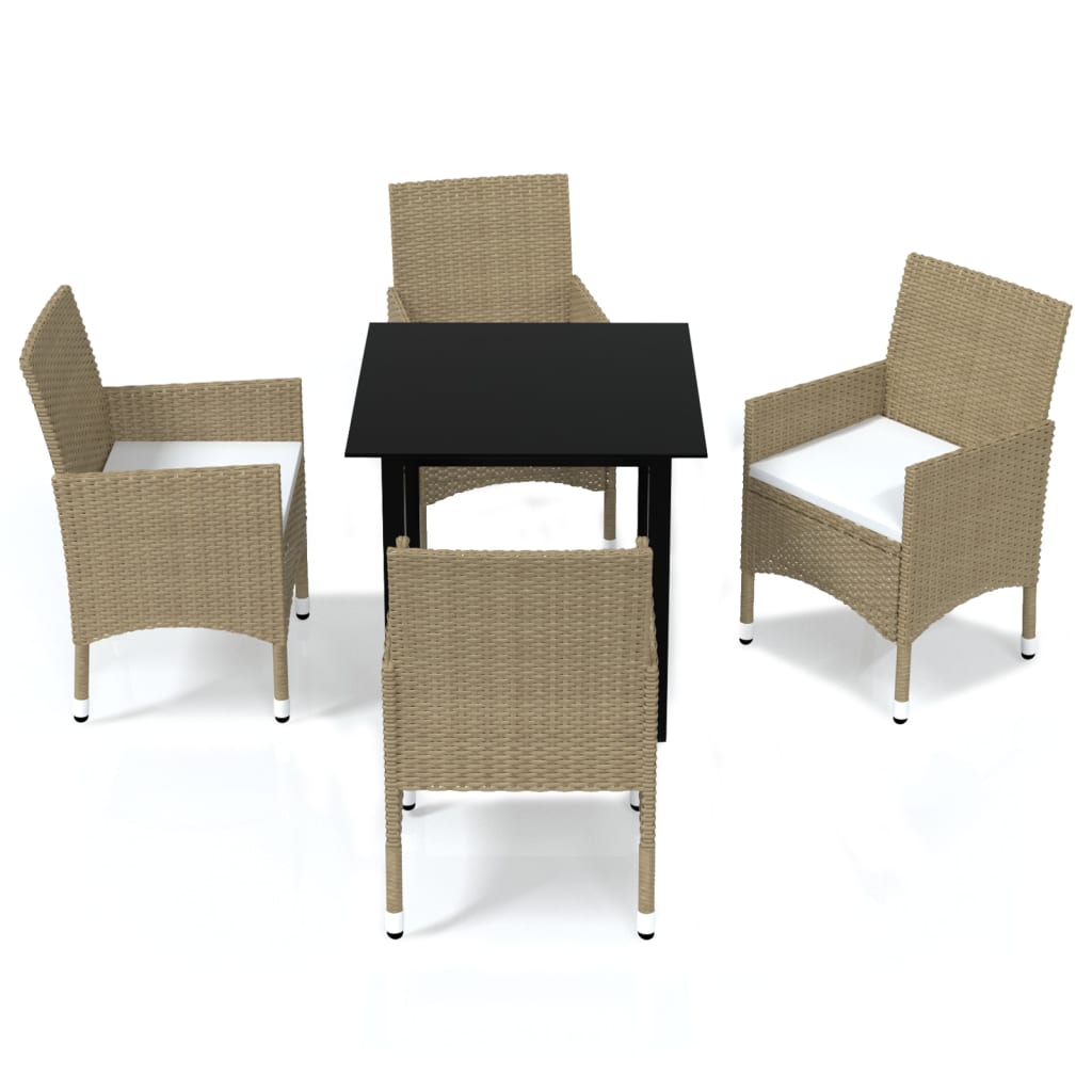 Set Pranzo da Giardino 5 pz con Cuscini in Polyrattan Beige - homemem39
