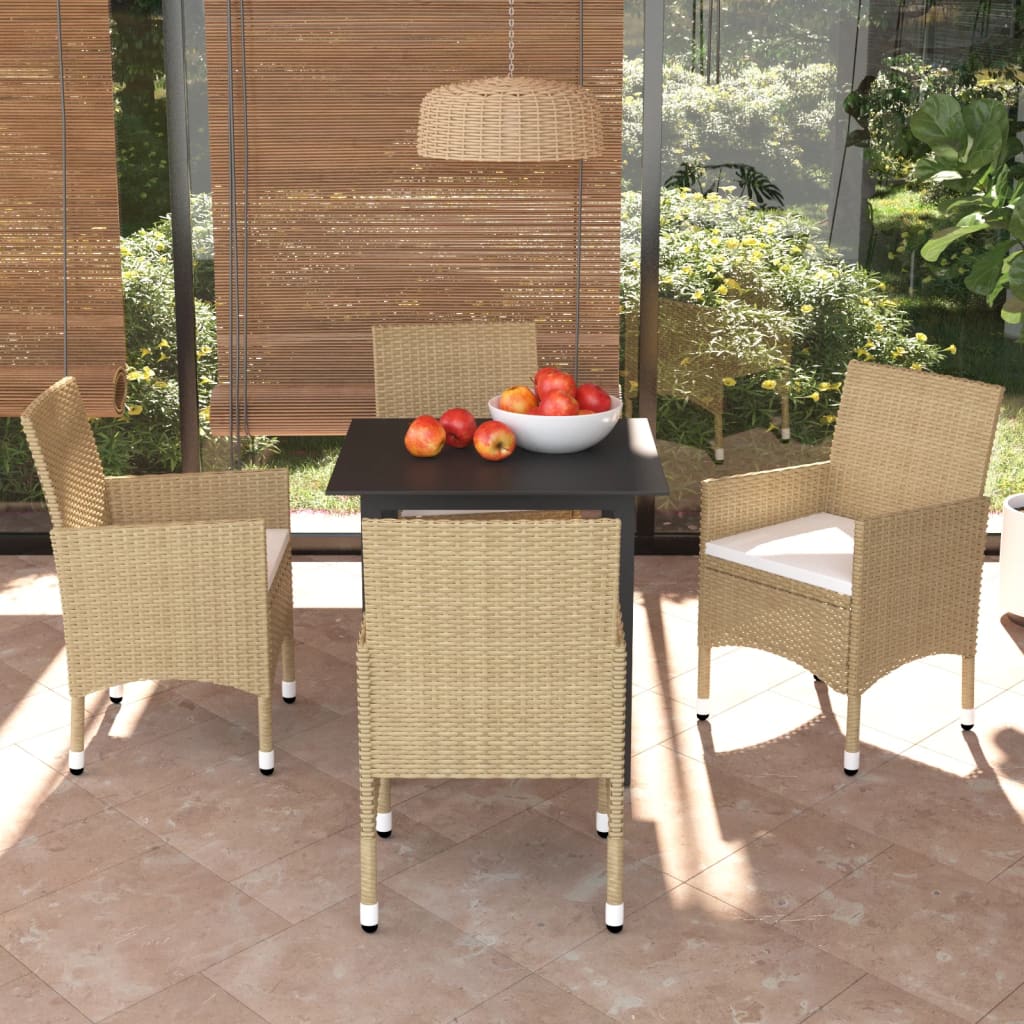 Set Pranzo da Giardino 5 pz con Cuscini in Polyrattan Beige - homemem39