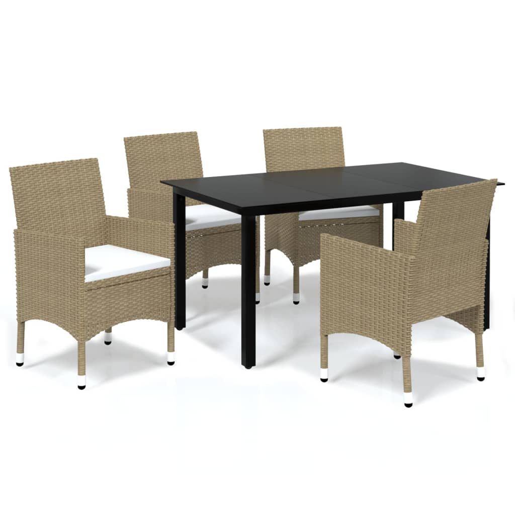 Set Pranzo da Giardino 5 pz con Cuscini in Polyrattan Beige | homemem39